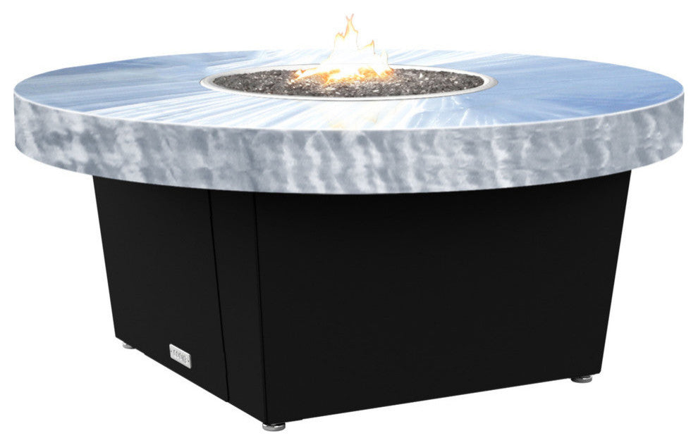 Circular Fire Pit Table, 48", Propane, Brushed Aluminum Top, Black