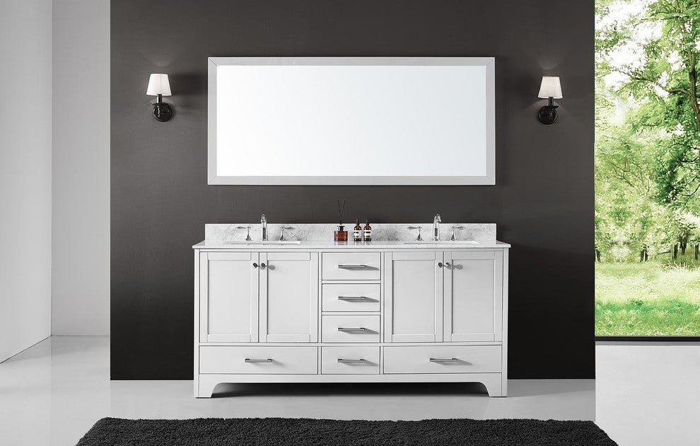 72" Double Sink Bathroom Vanity With Carrara Marble Top