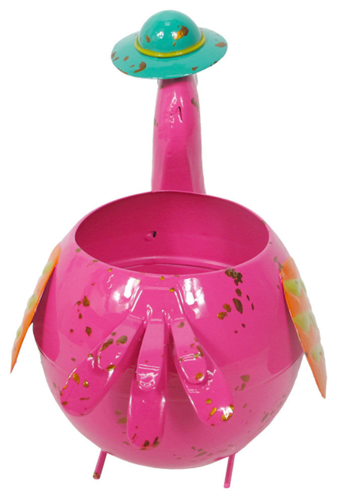 Metal Mini Flamingo Planter Garden Flower Pot Indoor Pen Holder Outdoor Yard Art