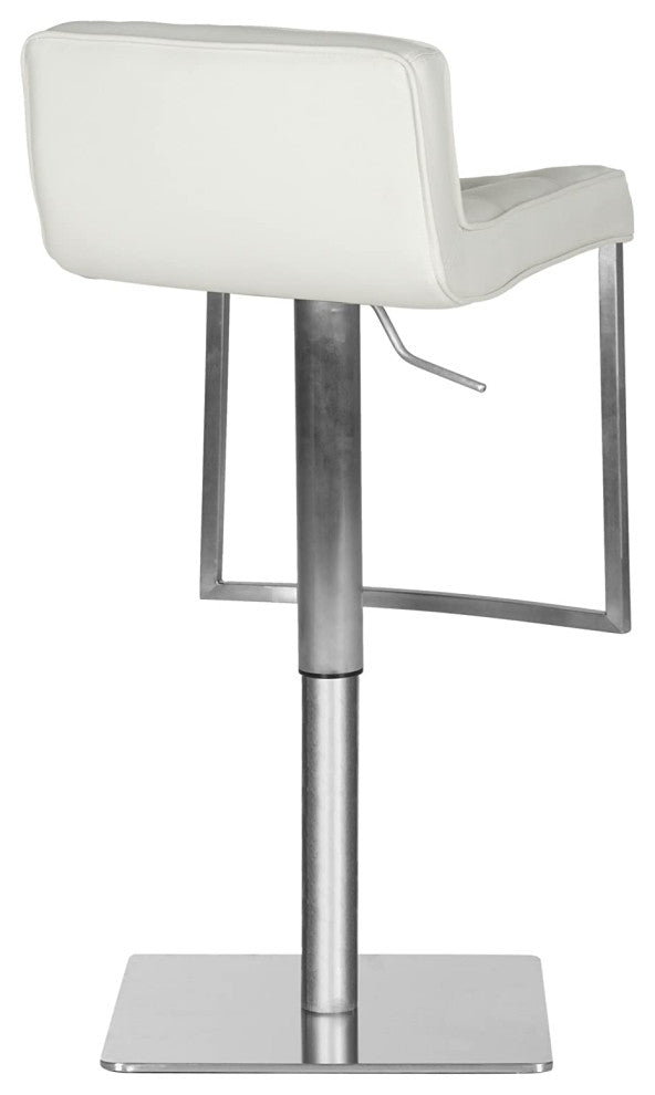 Elegant Bar Stool, Stainless Steel Frame and Curved Tufted PU Leather Seat, Whit