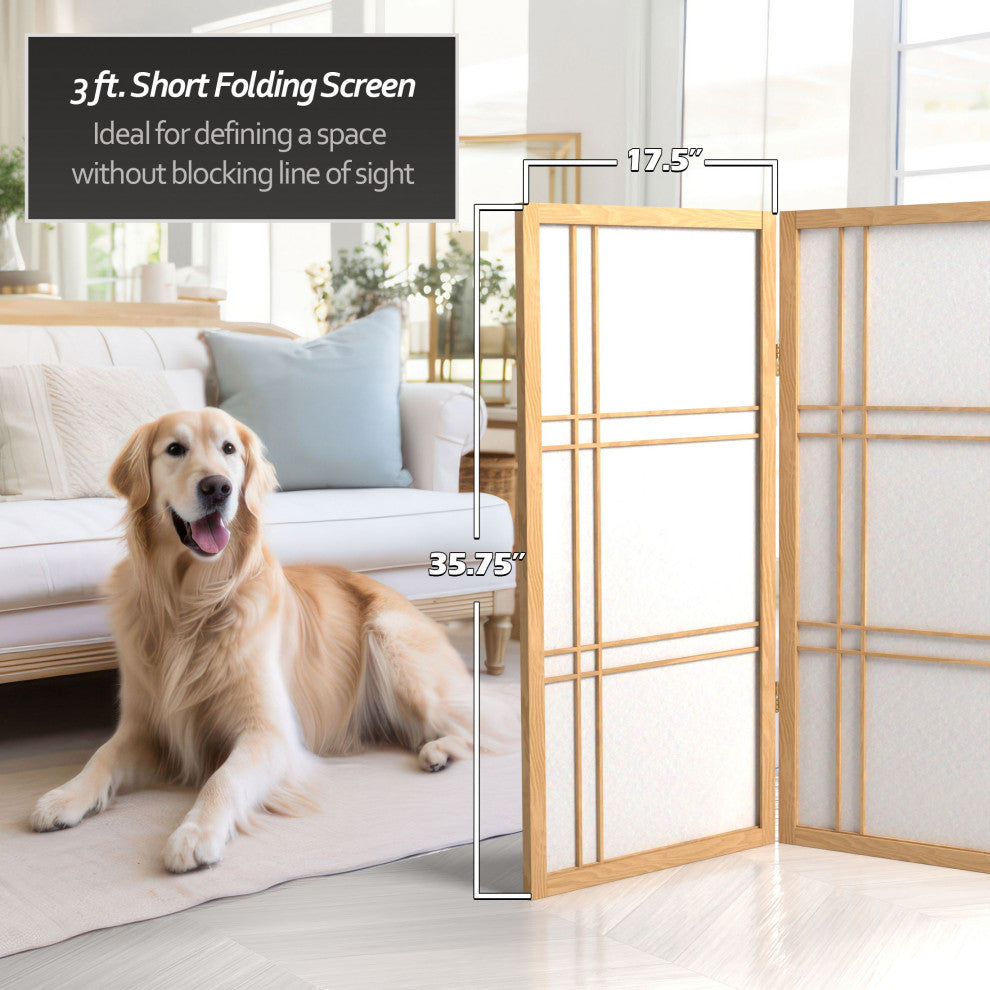 3' Tall Double Cross Shoji Screen, Natural, 3 Panels