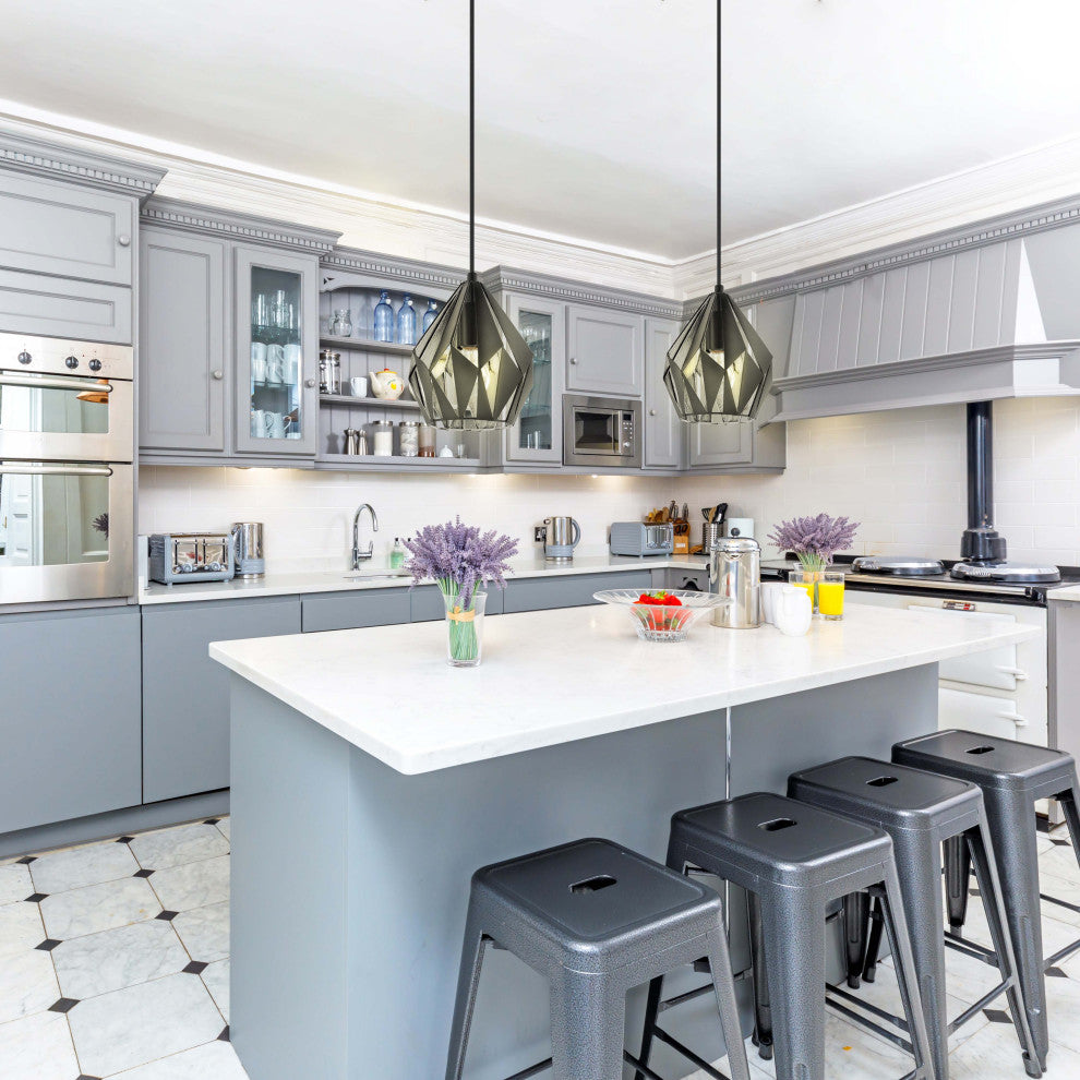 Carlton 3, 1-Light Geometric Pendant, Black, Silver Finish