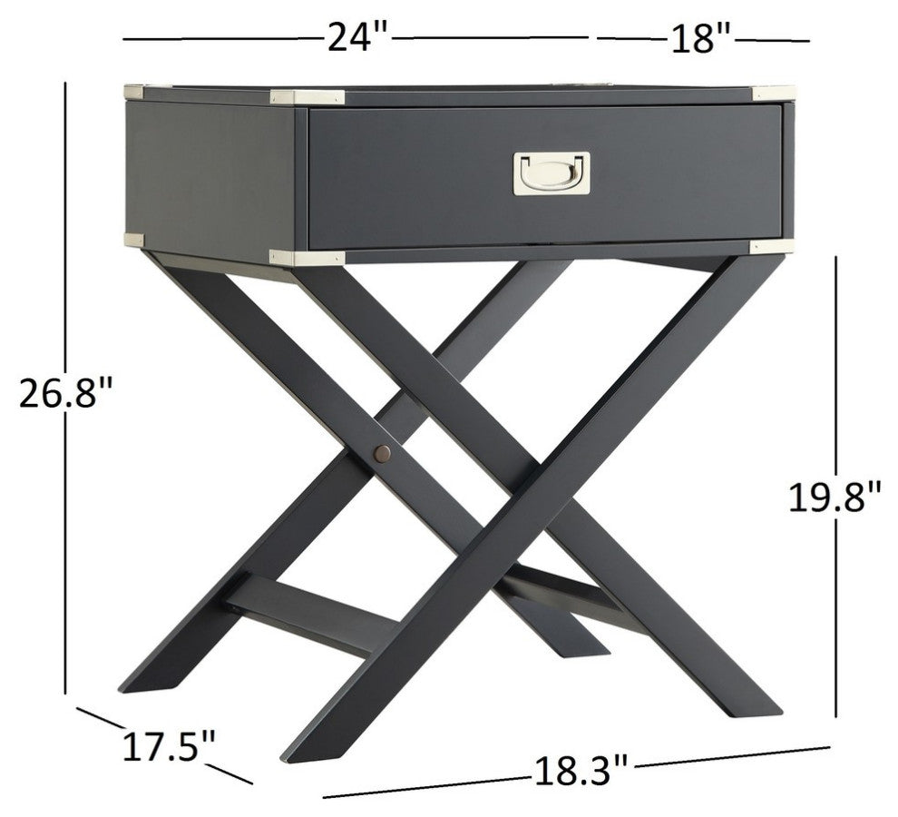 Alastair Wood Campaign Accent Table Nightstand, Black