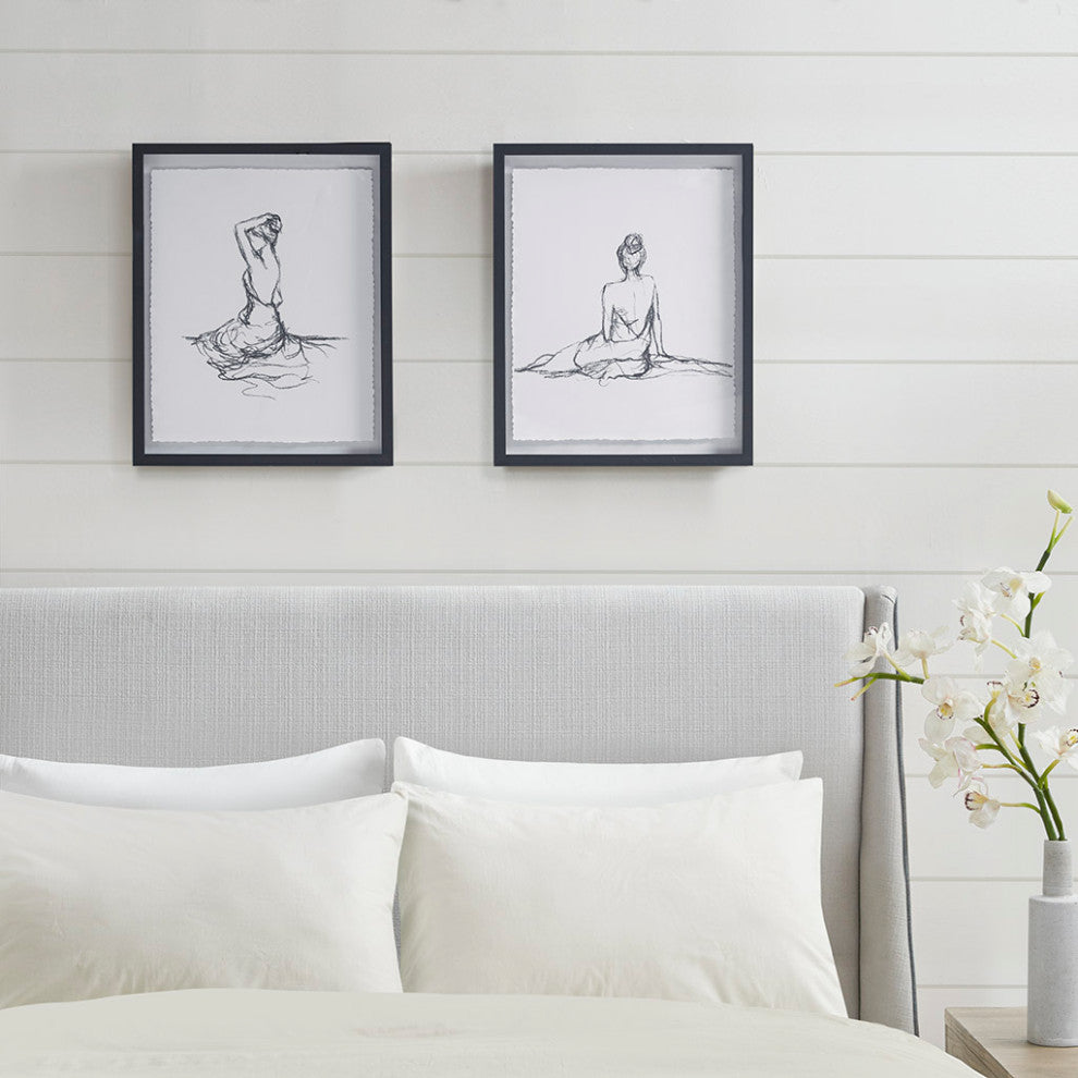 Madison Park Feminine Figures Deckle Edge Sketch 2-Piece Framed Wall Art Set