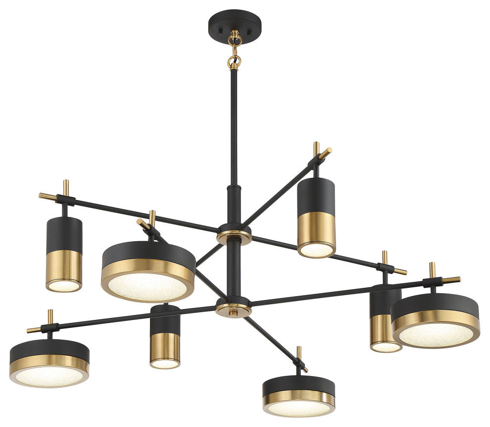 Ashor 8-Light LED Chandelier, Matte Black With Warm Brass Accents