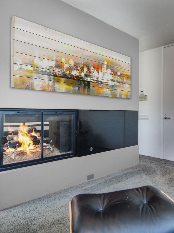 "Hong Kong" Painting Print on White Wood, 45"x15"