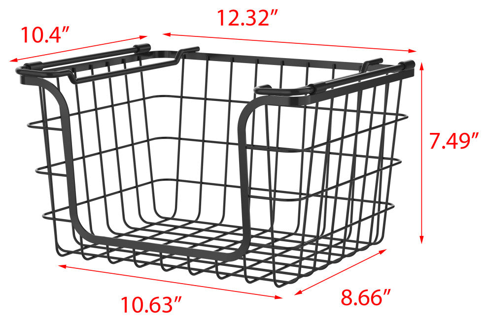Oceanstar Stackable Metal Wire Storage Basket Set of 3, Black, Tall
