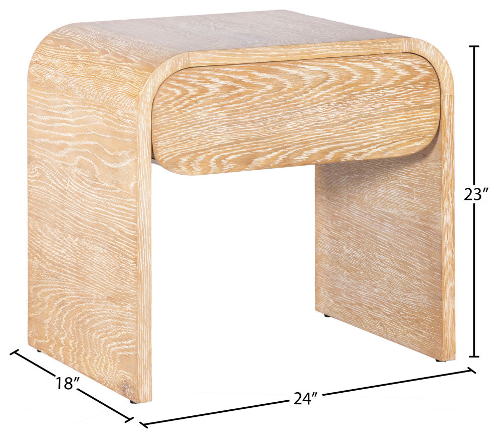 Meridian Furniture Cresthill Nightstand, White Oak Wood