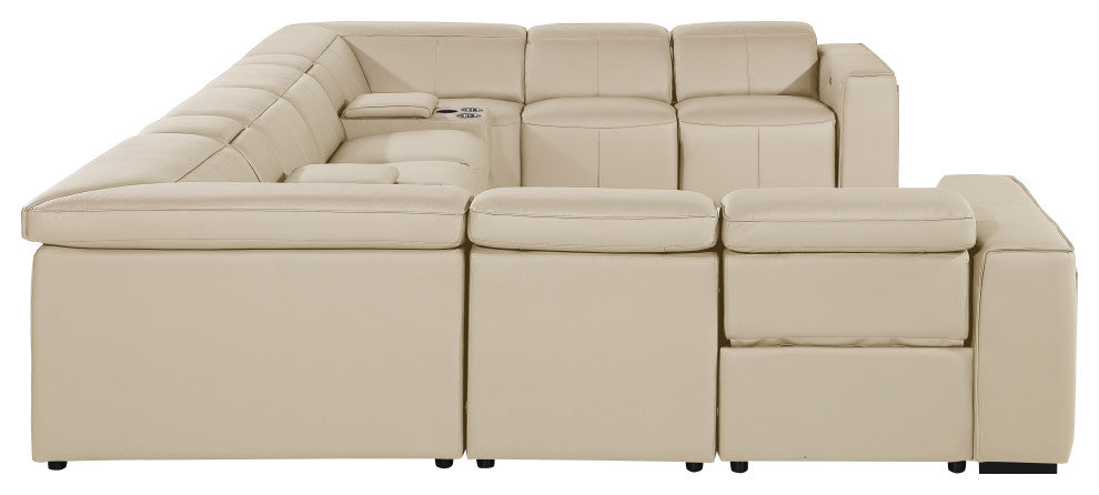 Niccolo Italian Leather 10-Piece U-Shaped 4 Power Reclining Sectional, Beige
