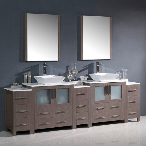 Torino 96" Gray Oak Modern Double Sink Bathroom Vanity, Faucet FFT1044CH
