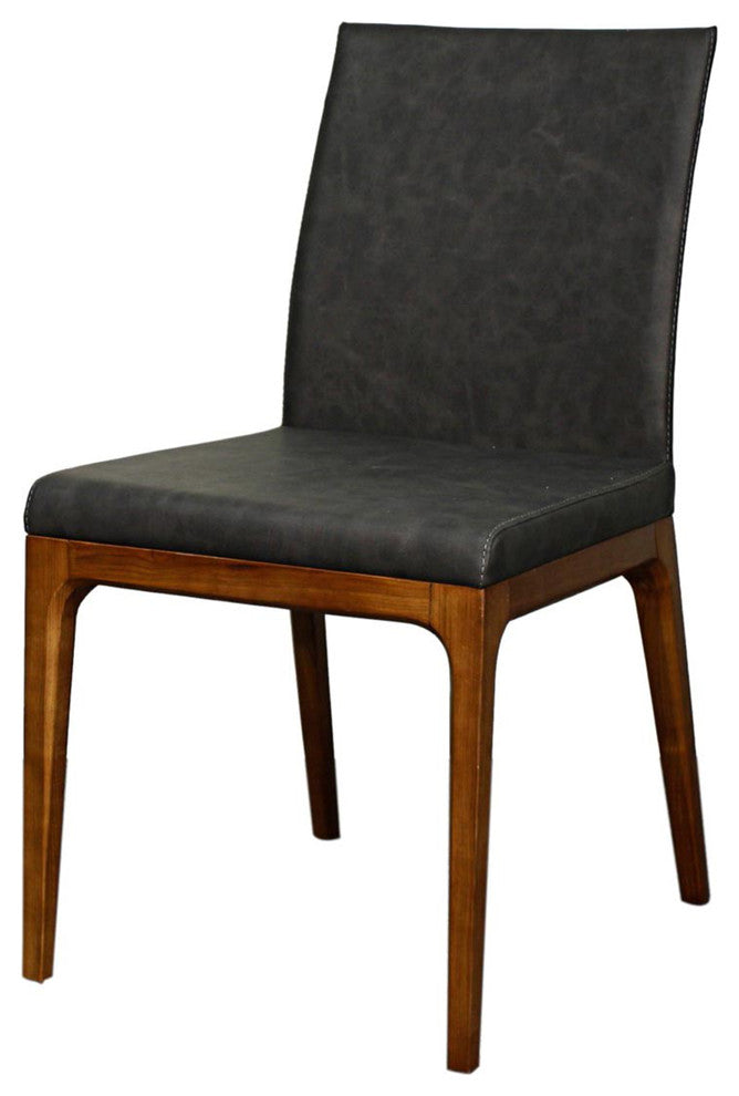 Devon Dining Side Chair Walnut Legs Set of 2, Antique Gray, Faux Leather