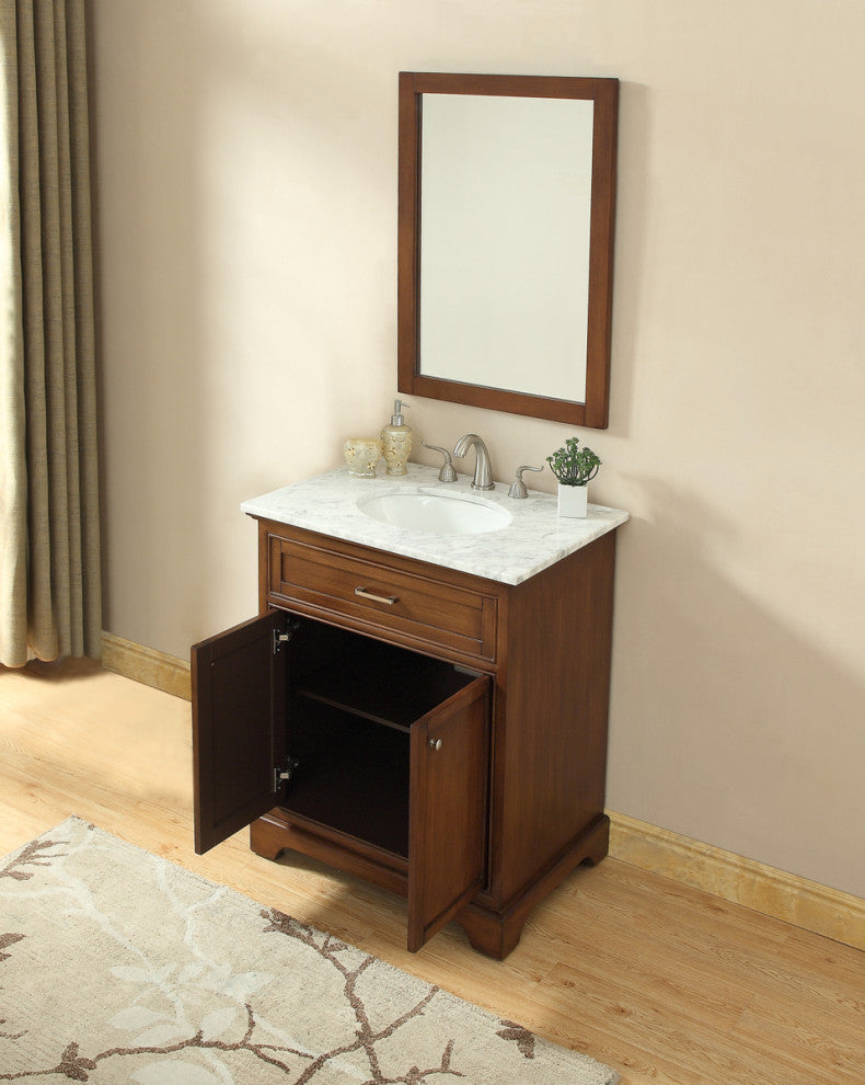 Amber Single Bathroom Vanity, Blue, Teak, 30"