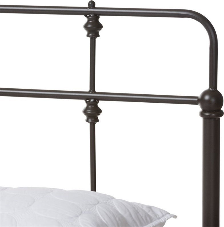 Ginette Vintage Industrial Antique Black Metal Platform Bed, Full