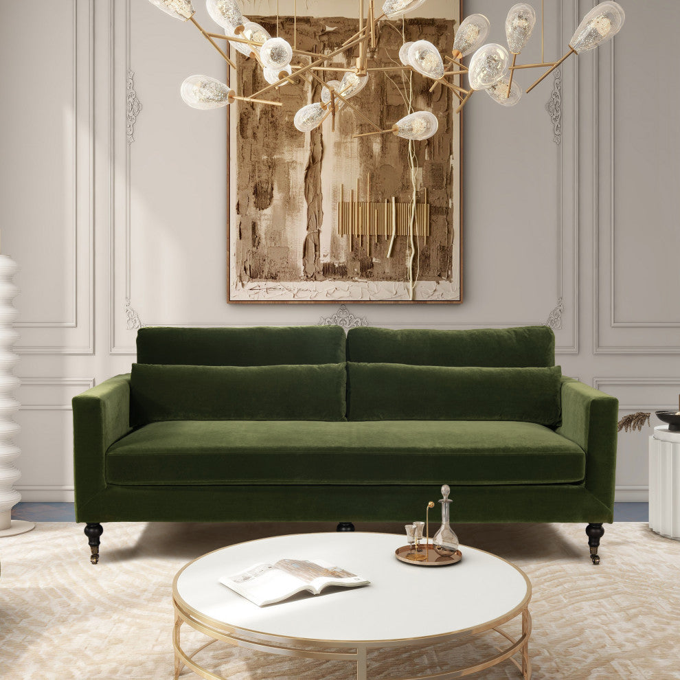 Elliot 84" Velvet Track Arm With Lumbar Pillows, Olive Green