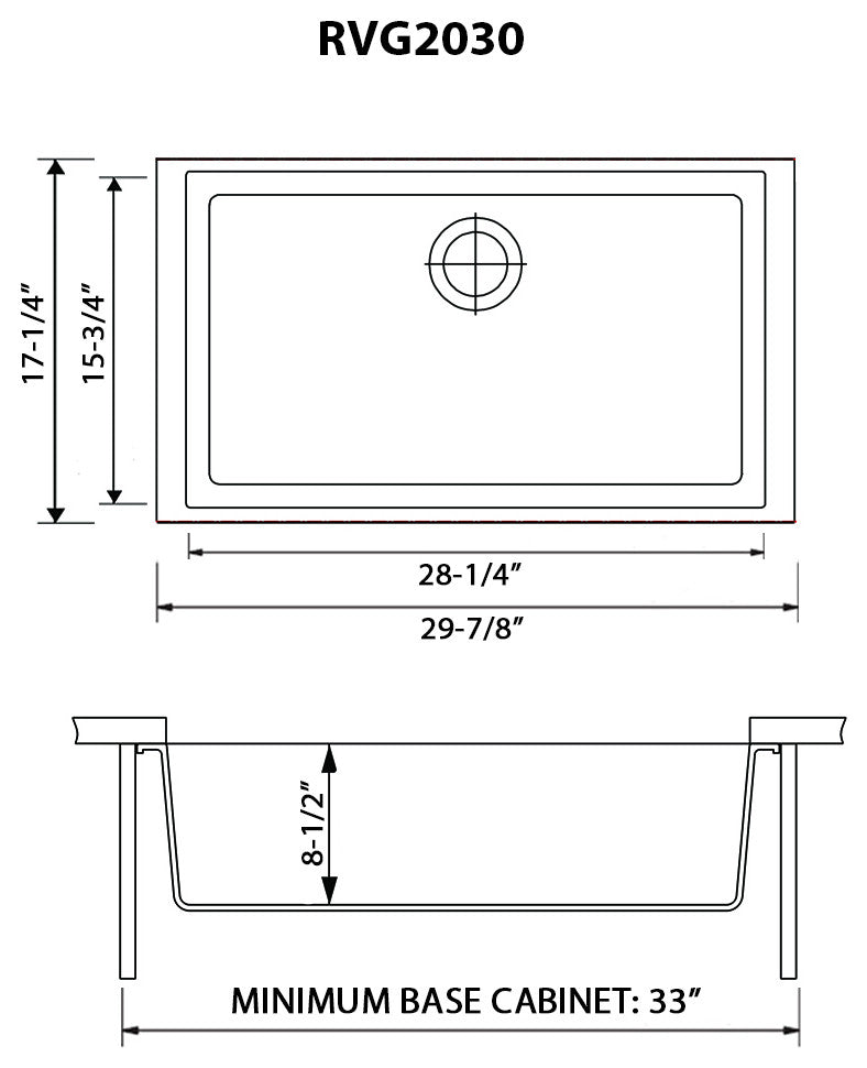 30-inch inch Granite Composite Undermount Sink - Midnight Black - RVG2030BK