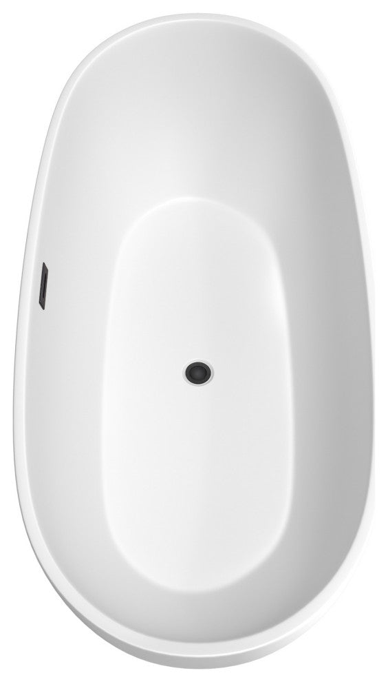 Juno 71" Freestanding Matte White Bathtub, Matte Black Drain and Overflow Trim
