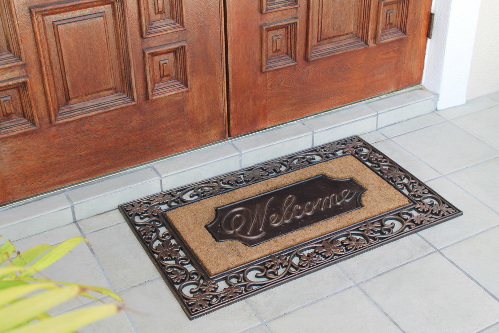A1HC Floral Rubber and Coir Welcome Outdoor Durable Doormat Entryway 23"X38"