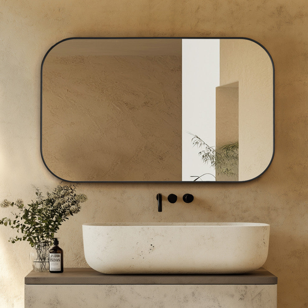 Trielle Rectangular Framed Bathroom Wall Mirror, Matte Black, 48"