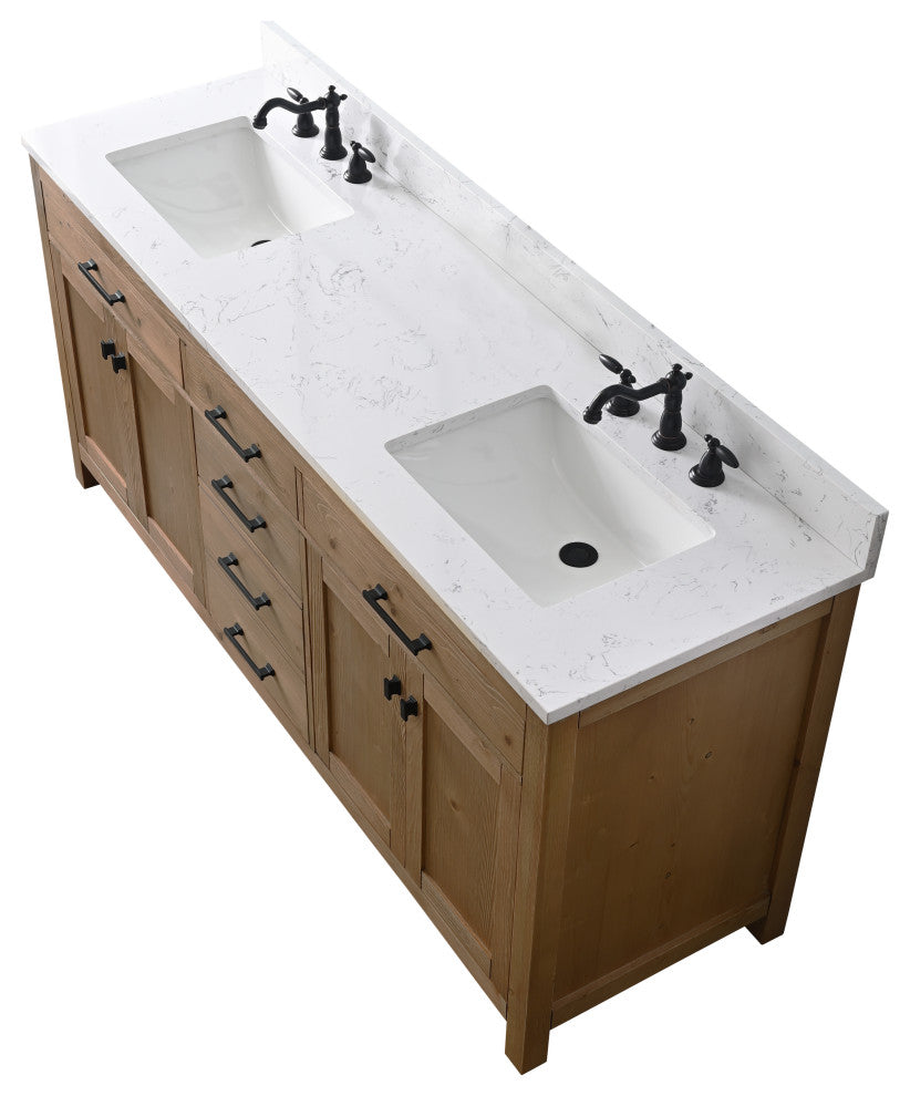 Jasper 72" Bathroom Vanity, Textured Natural, Ariston White Engineered Stone Top