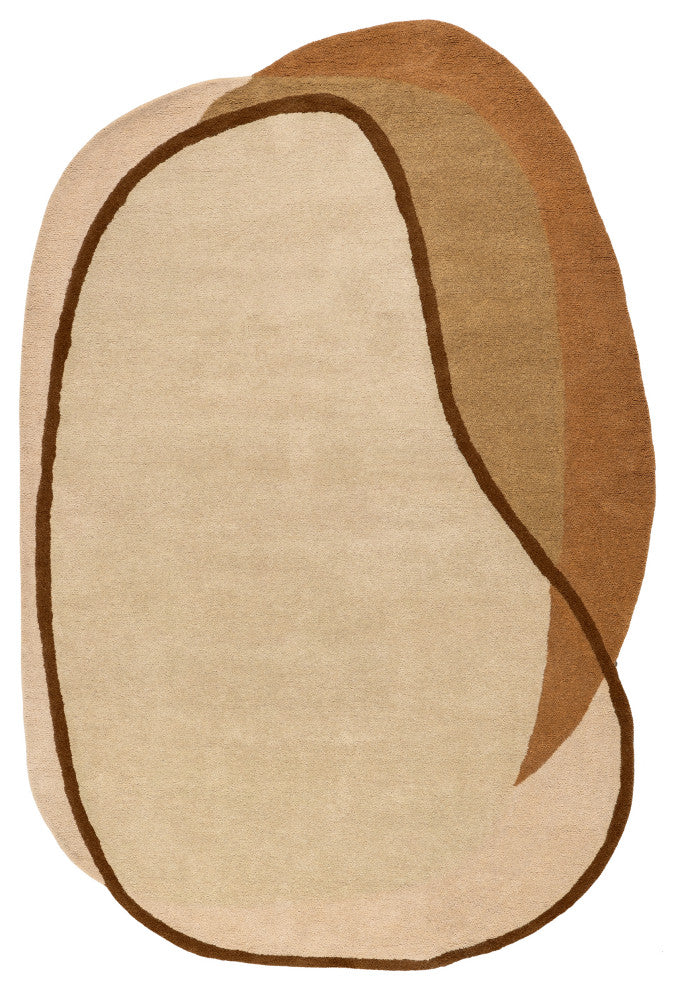 Greenwich Abstract Wool Area Rug, Beige 6'x9'Shaped