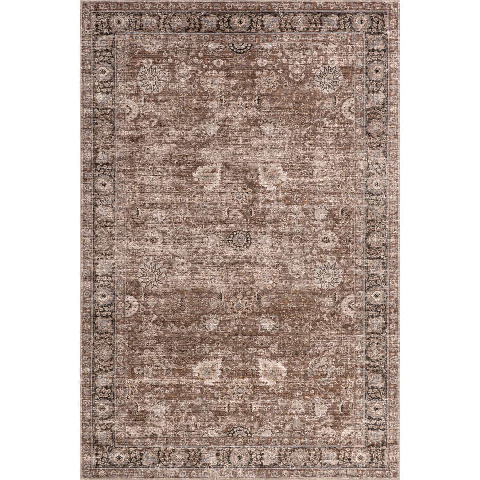 Bayberry Spill Proof Vintage Machine Washable Area Rug, Brown 3'x5'