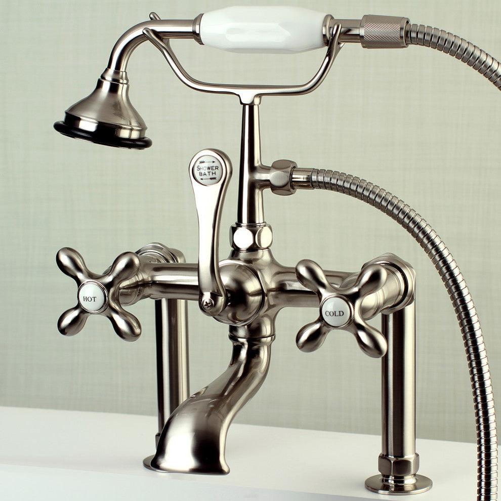 Aqua Vintage Deck Mount Clawfoot Tub Faucet, Brushed Nickel
