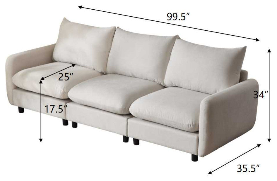 GDF Studio Upholstered Modular Sectional Sofa Set, White Sand, 3 Seater