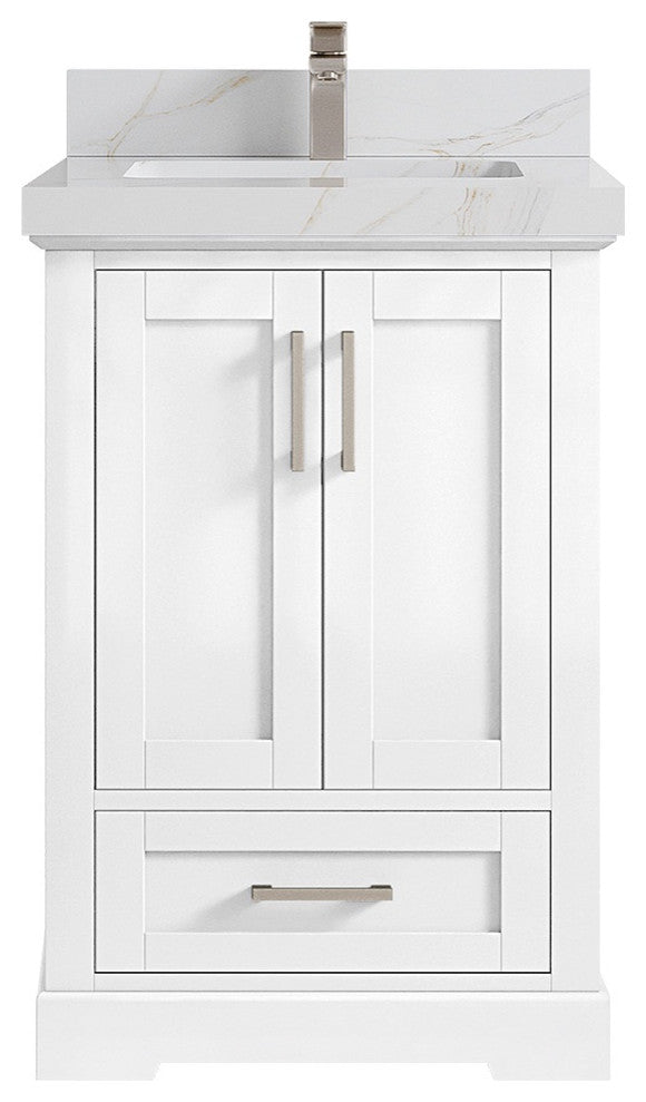 Boston 24 Single Sink Bathroom Vanity, White 2" Calacatta Sienna