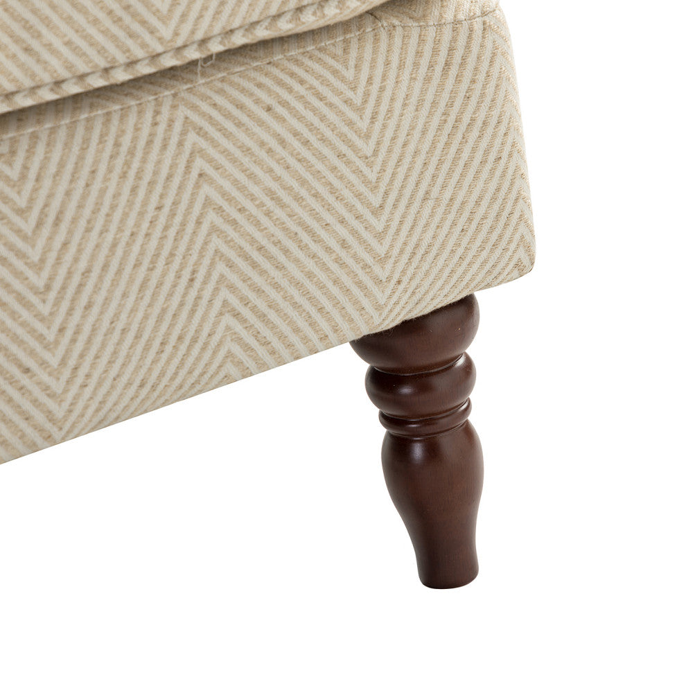 Floral Wingback Armchair with Turned Legs, Tan