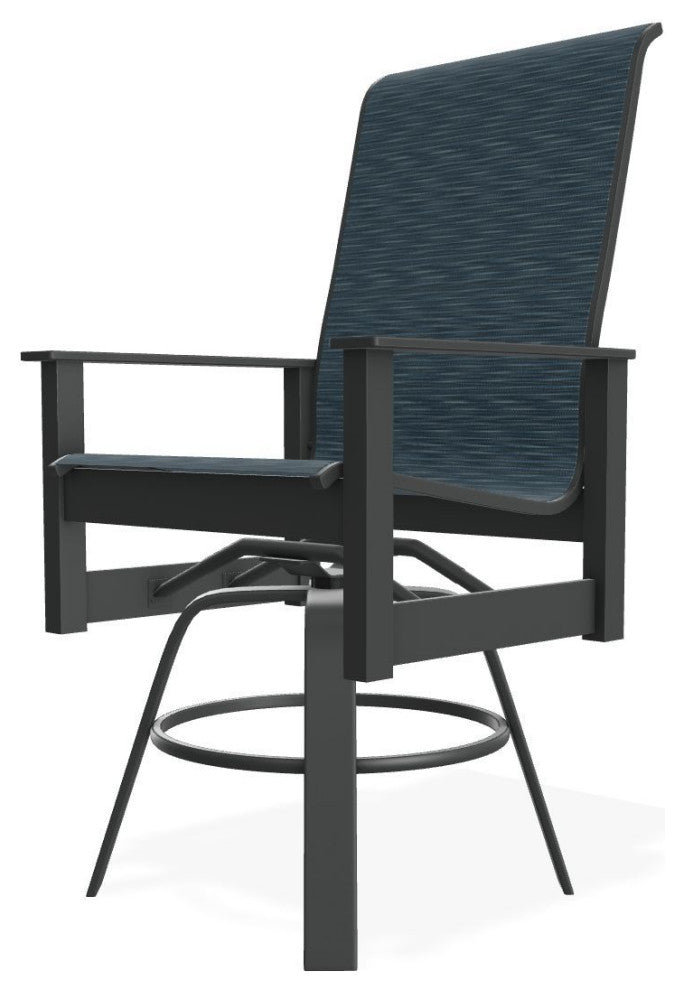 Leeward Sling Balcony Height Outdoor Swivel Armchair, Nimbus Ocean/Graphite
