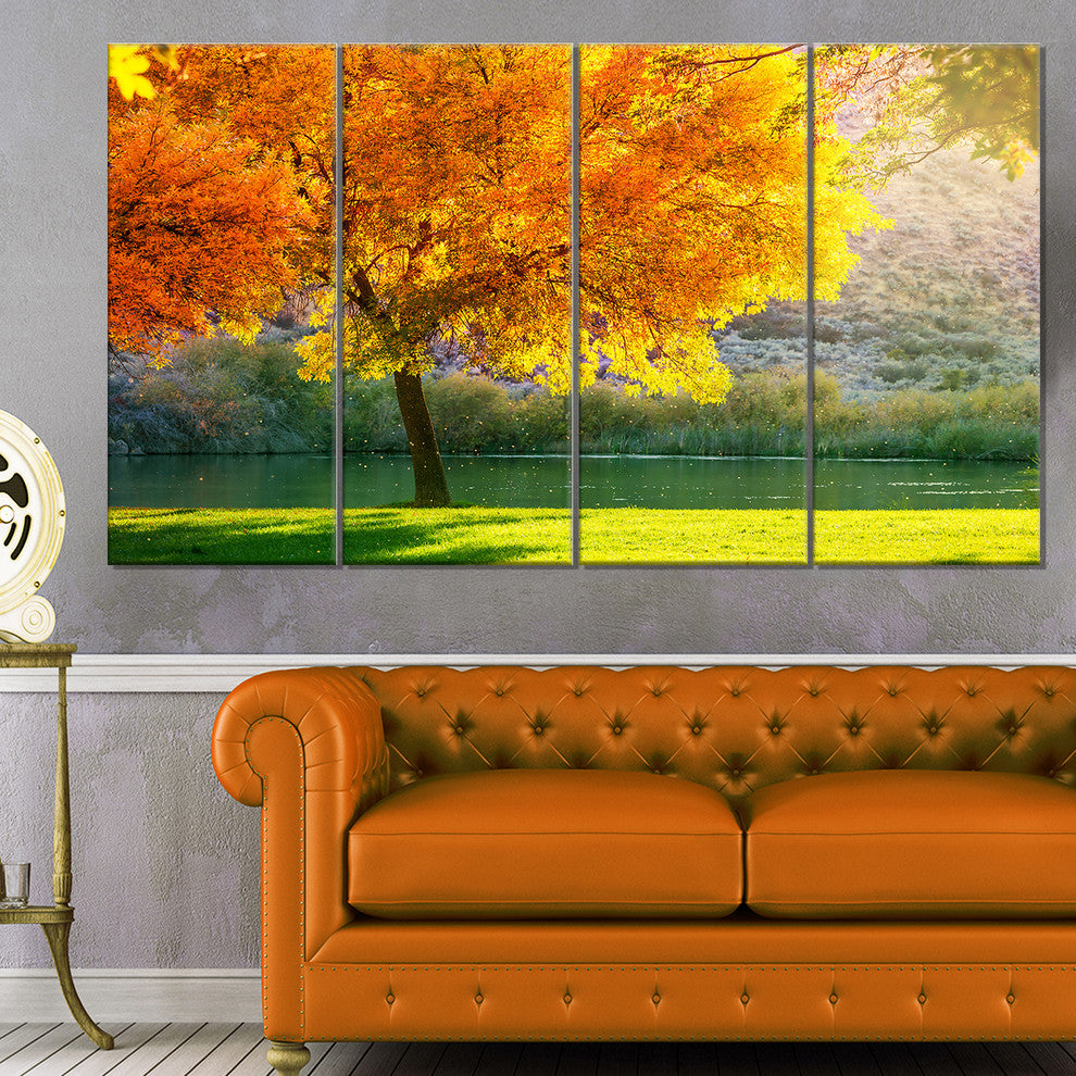 Beautiful Autumn Season in Forest, Landscape Canvas Art, 48"x28", 4 Panels