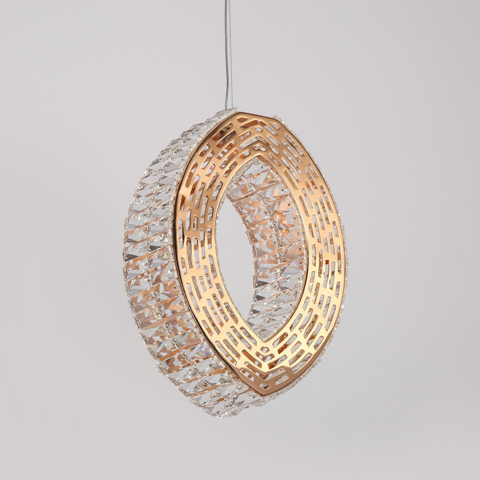 LNC Brusmogan 1-Light 9.5" Modern LED Loop Crystal Mini Chandelier, Gold