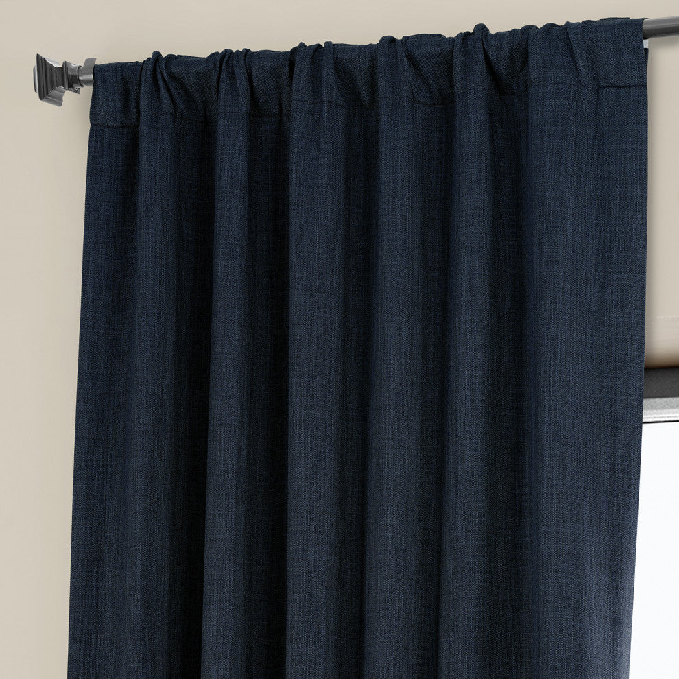 Faux Linen Darkening Curtain Single Panel, Nightfall Navy, 50"x96"