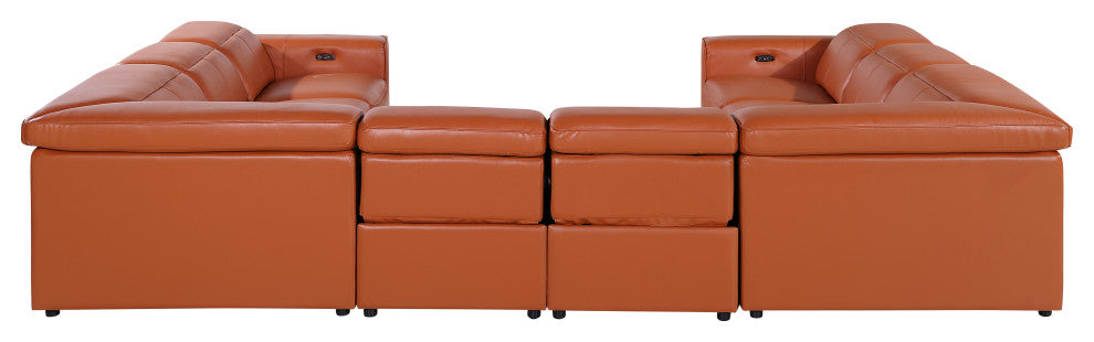 Niccolo Italian Leather 8-Piece U-Shaped 4 Power Reclining Sectional, Camel