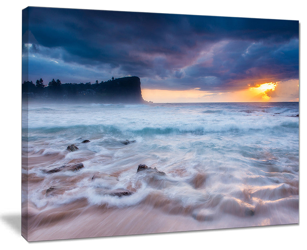"Incredible Sunset With White Waves" Seashore Canvas Print, 40"x30"