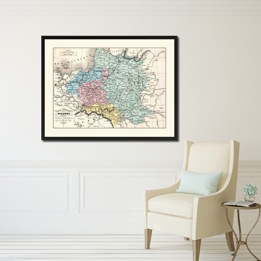 Poland Prussia Germany Vintage Antique Map Wall Art, 28"x37"