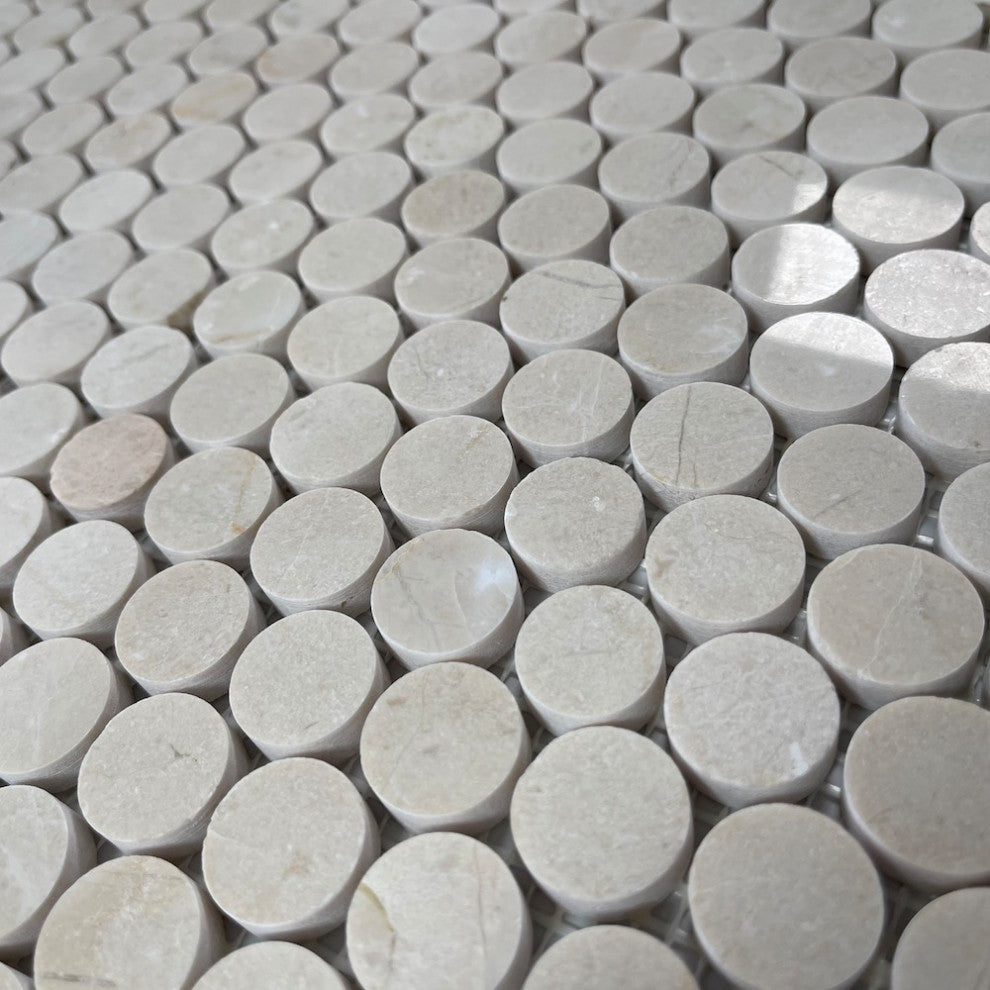 Crema Marfil Marble 3/4 inch Penny Round Mosaic Tile Polished, 1 sheet