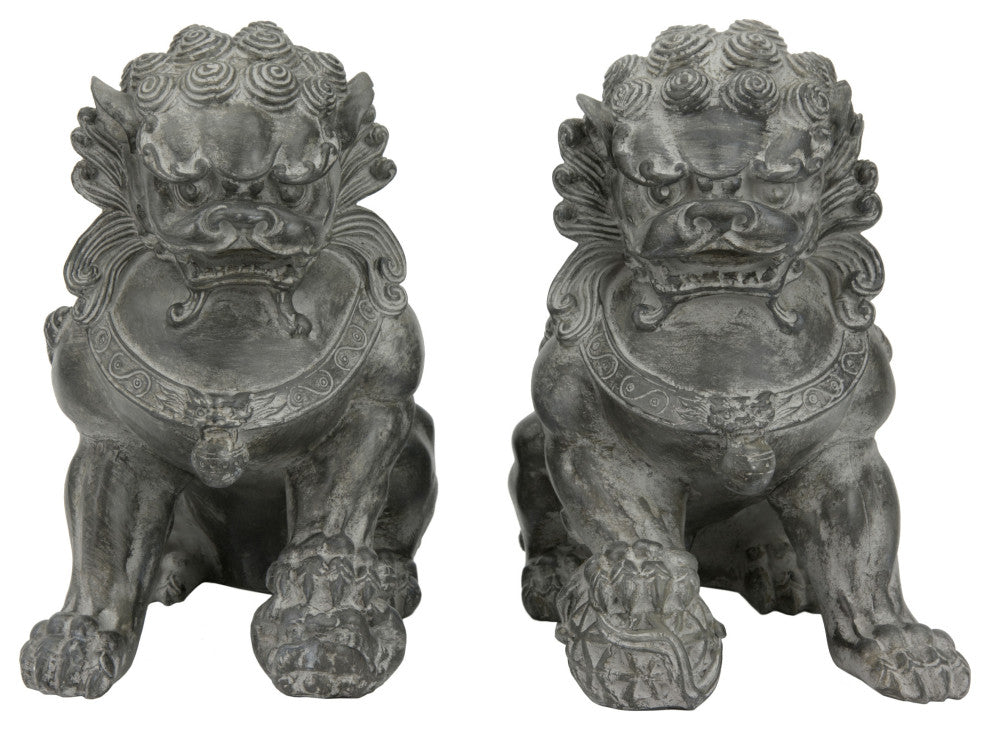 9" Sitting Foo Dog Statues, Set of Two