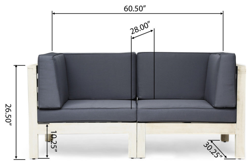 Andrew Outdoor Modular Acacia Wood Loveseat With Cushions