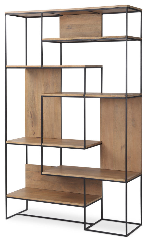 Morris Light Brown Wood With Black Metal Frame 6-Tier Shelving Unit