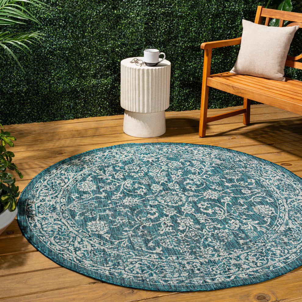 Tela Bohemian Textured Weave Floral Indoor/Outdoor Area Rug