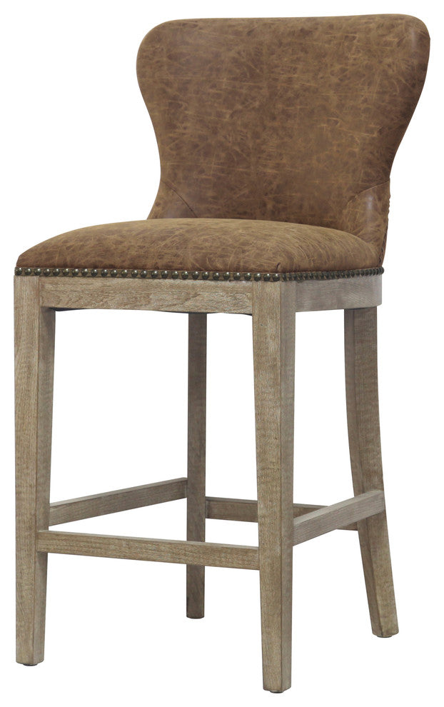 Dorsey Bar/ Counter Stool Drift Wood Legs, Nubuck Chocolate, Counter Stool, Faux Leather