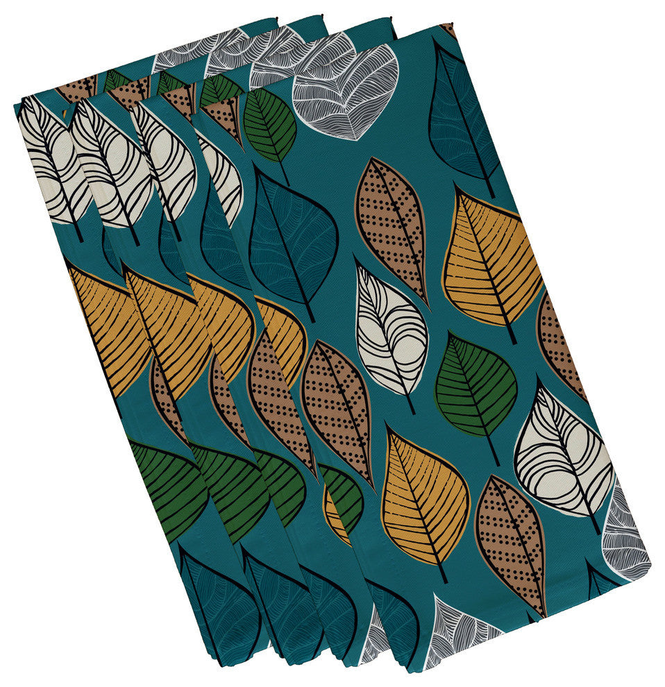 Autumn Leaves Floral Print Napkin, Set of 4, Teal