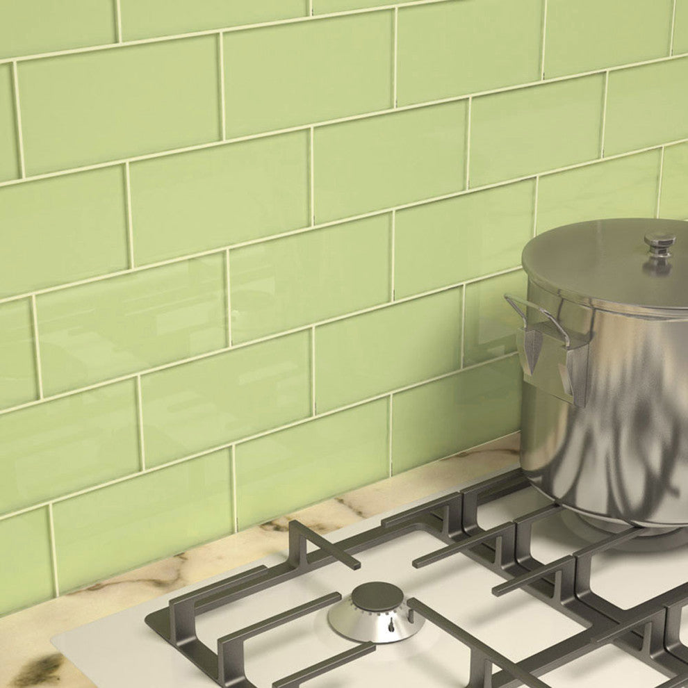 Glass Subway Tile, Light Olive, Sample Swatch