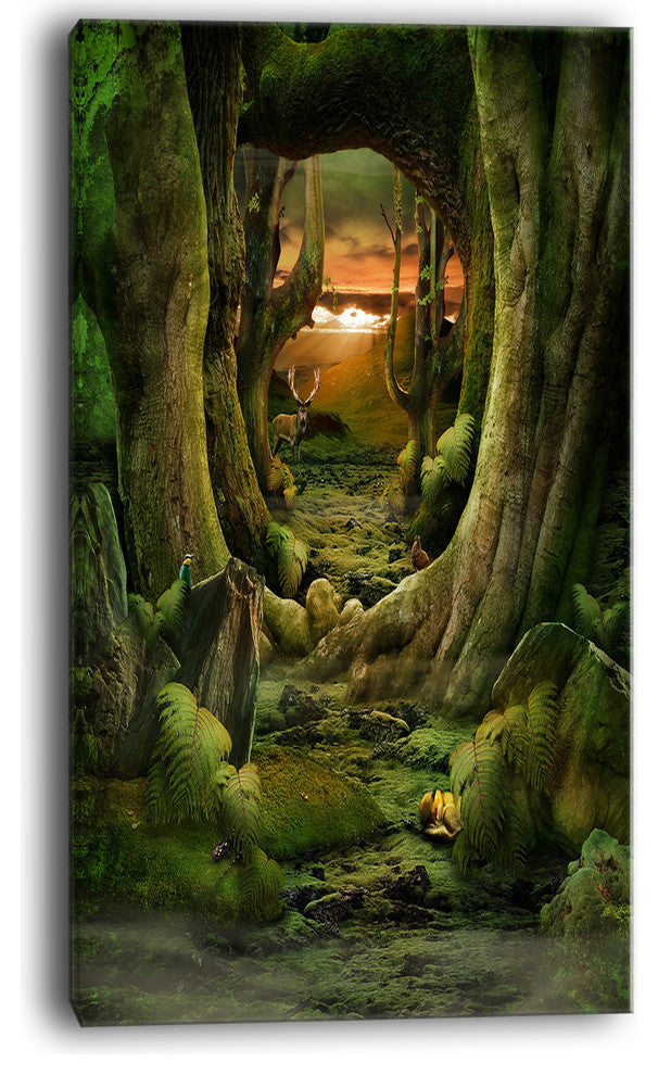 "Green Paradise Tunnel" Modern Landscape Wall Art Canvas, 16"x32"