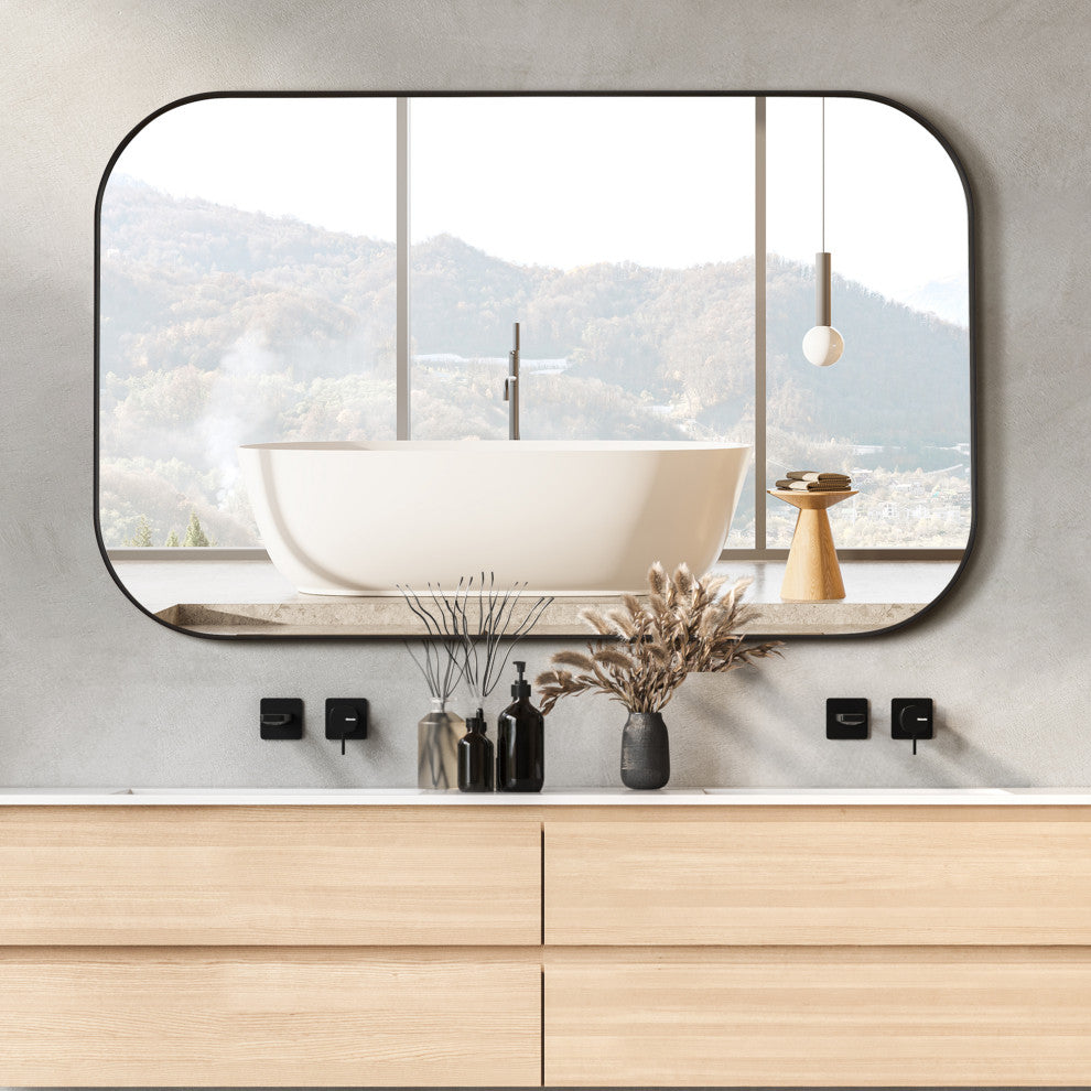 Trielle Rectangular Framed Bathroom Wall Mirror, Matte Black, 48"