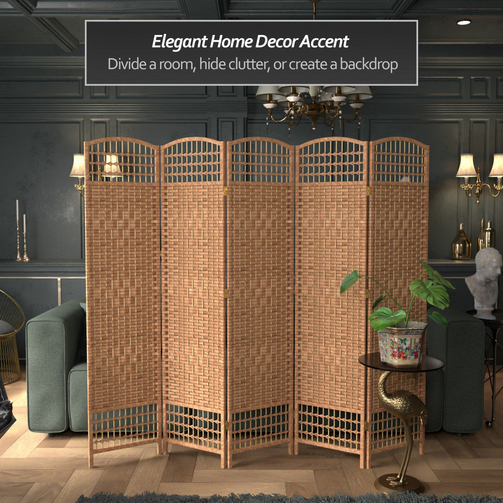 5 1/2' Tall Fiber Weave Room Divider, Natural, 5 Panel