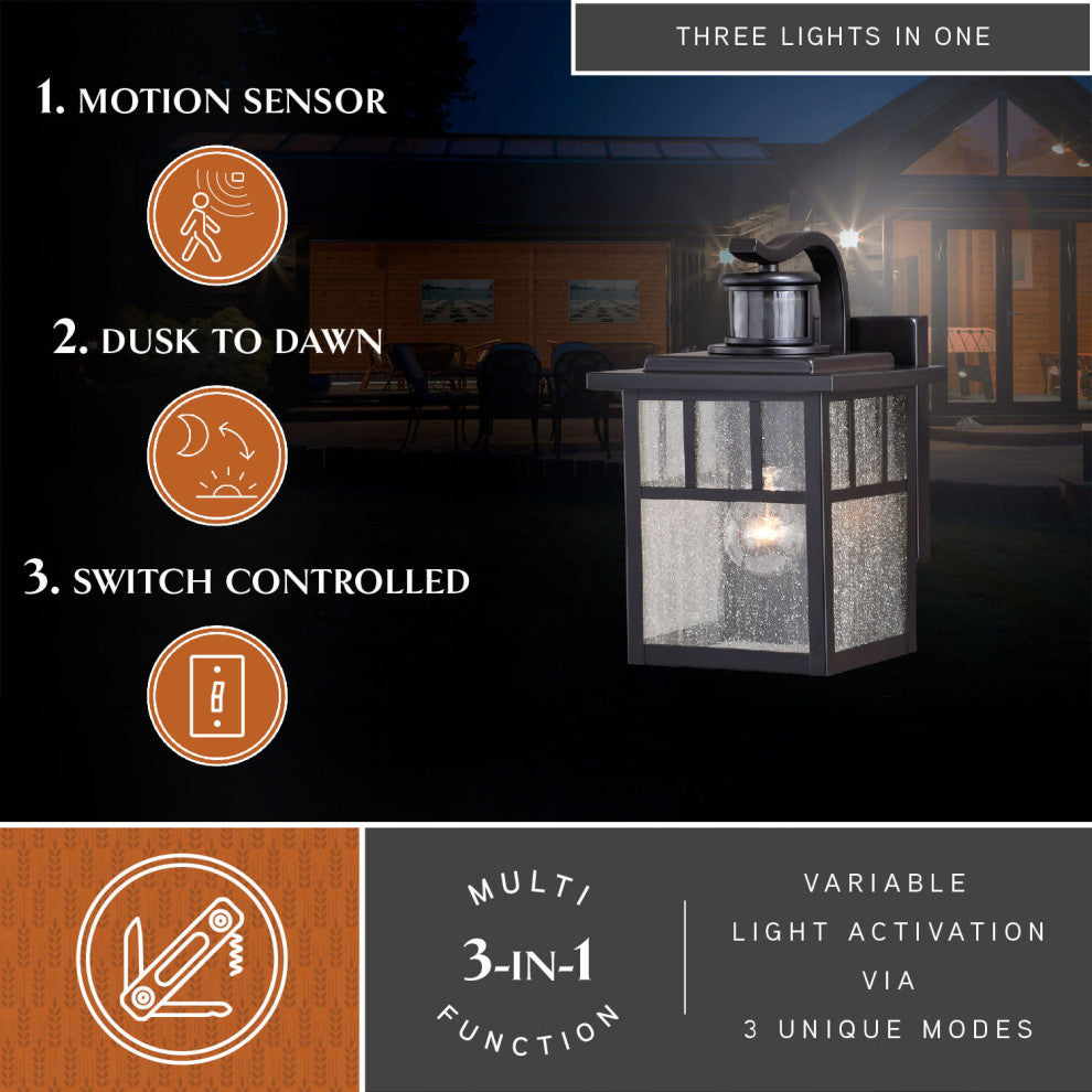 Mission Bronze Motion Sensor Dusk to Dawn Outdoor Mission Wall Light, Oil Burnished Bronze