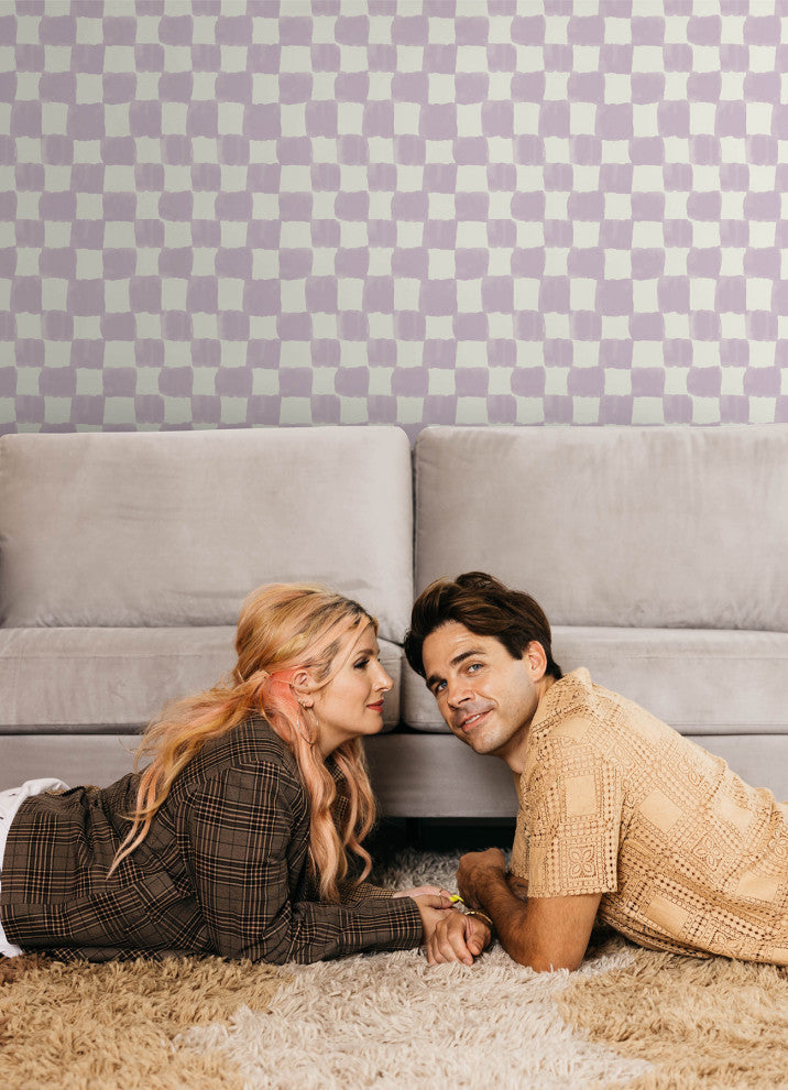 Mr. Kate Tess Watercolor Soft Lavender Checker Peel and Stick Wallpaper