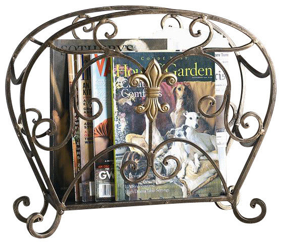 Fleur De Lis Magazine Holder Iron With Brass, Bronze